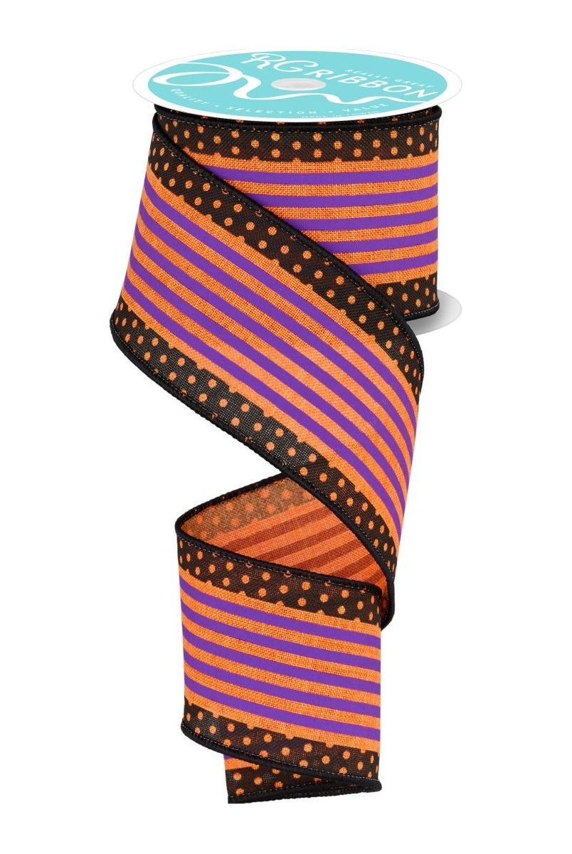 Shop For 2.5" Vertical Stripe Polka Dot Edge Ribbon: Orange, Purple, Black at Michelle's aDOORable Creations