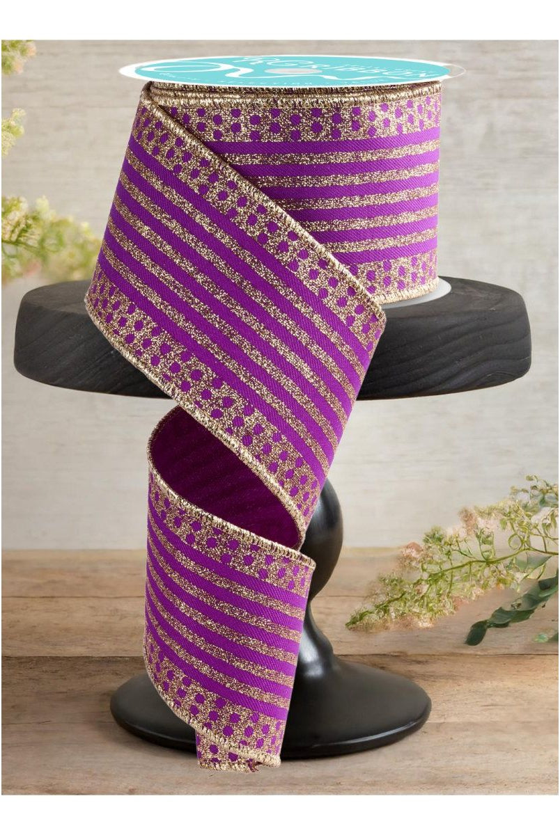 Shop For 2.5" Vertical Stripe Polka Dot Edge Ribbon: Purple/Gold