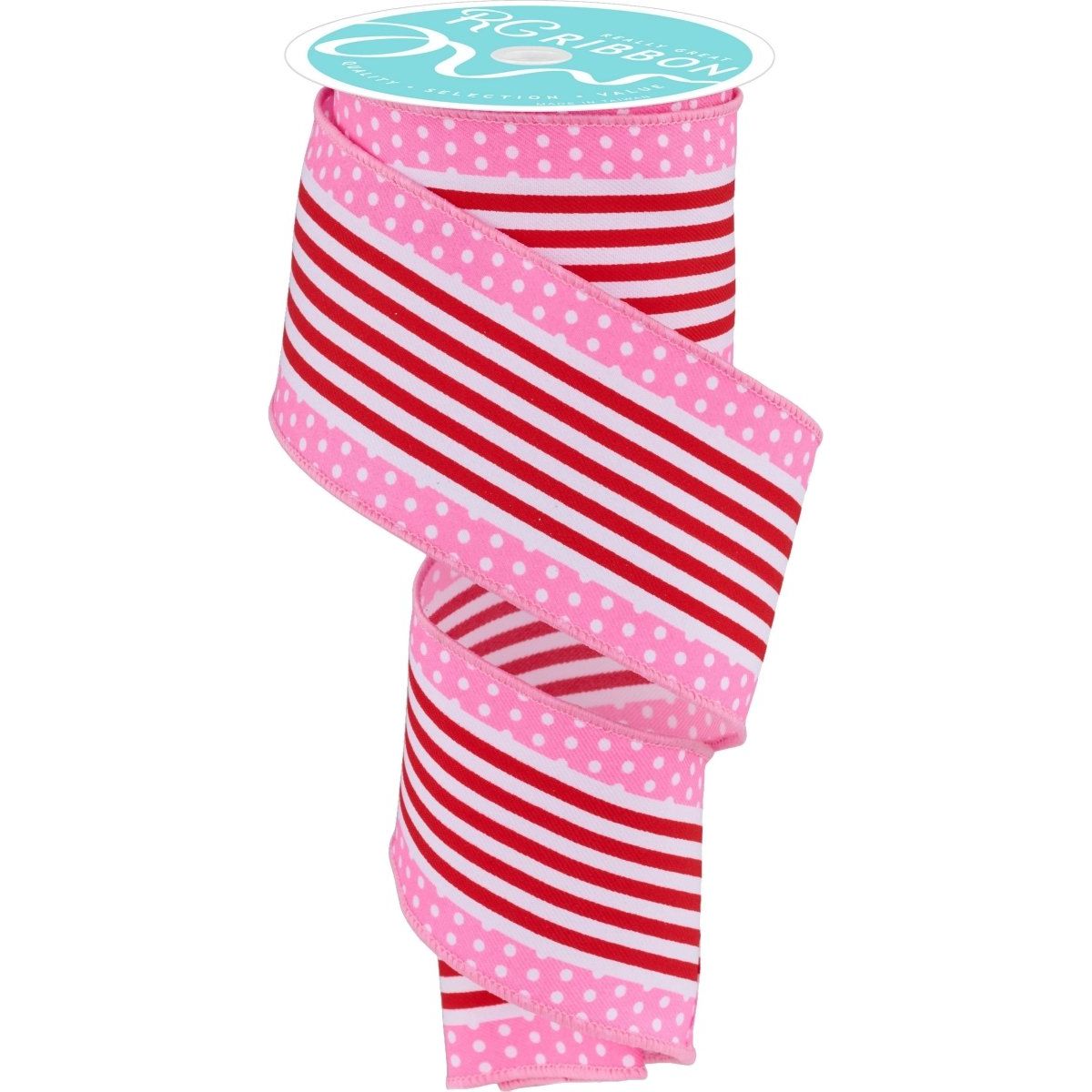 Shop For 2.5" Vertical Stripe Polka Dot Edge Ribbon: Red/Pink (10 Yards)