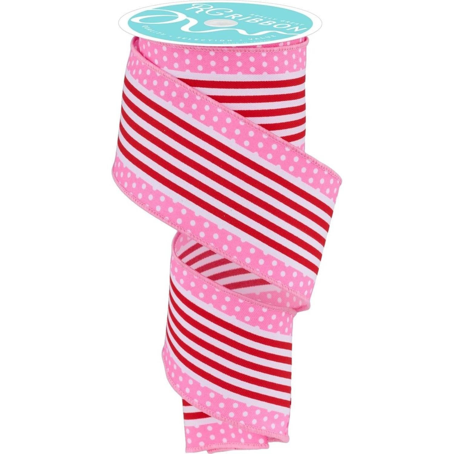 Shop For 2.5" Vertical Stripe Polka Dot Edge Ribbon: Red/Pink (10 Yards)