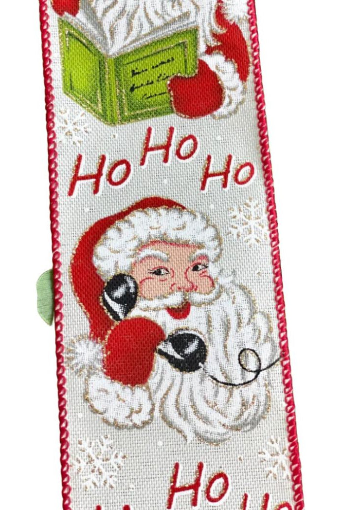 Shop For 2.5" Vintage Santa Ho Ho Ho Ribbon: Ivory (10 Yards) at Michelle's aDOORable Creations