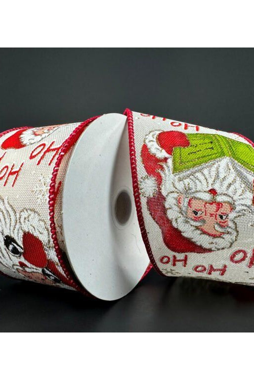 Shop For 2.5" Vintage Santa Ho Ho Ho Ribbon: Ivory (10 Yards) at Michelle's aDOORable Creations