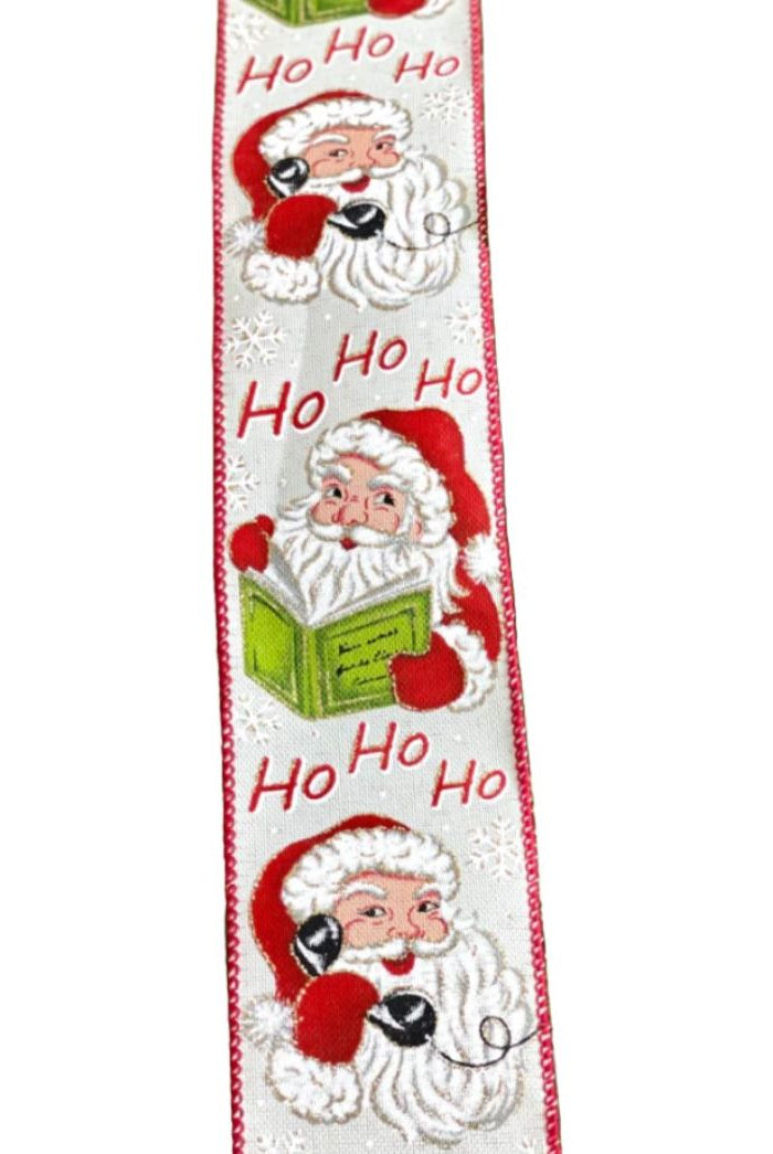 Shop For 2.5" Vintage Santa Ho Ho Ho Ribbon: Ivory (10 Yards) at Michelle's aDOORable Creations