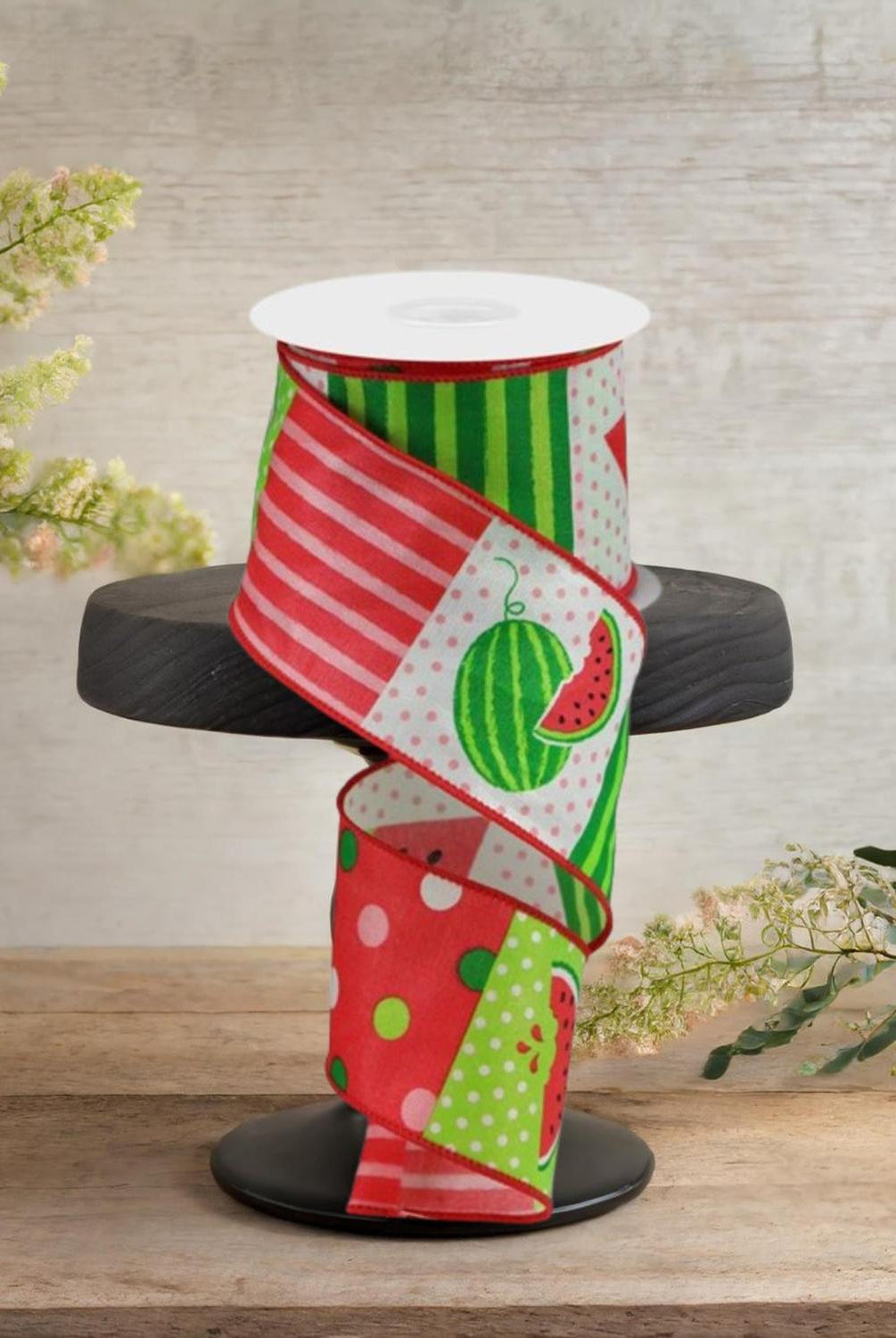 2.5" Watermelon Block Ribbon: White (10 Yards)