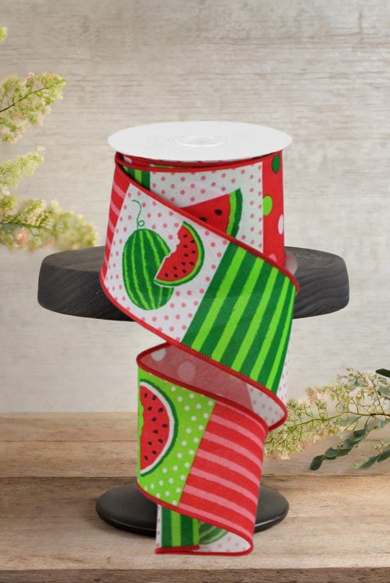 Shop For 2.5" Watermelon Block Royal Ribbon: White (10 Yards)