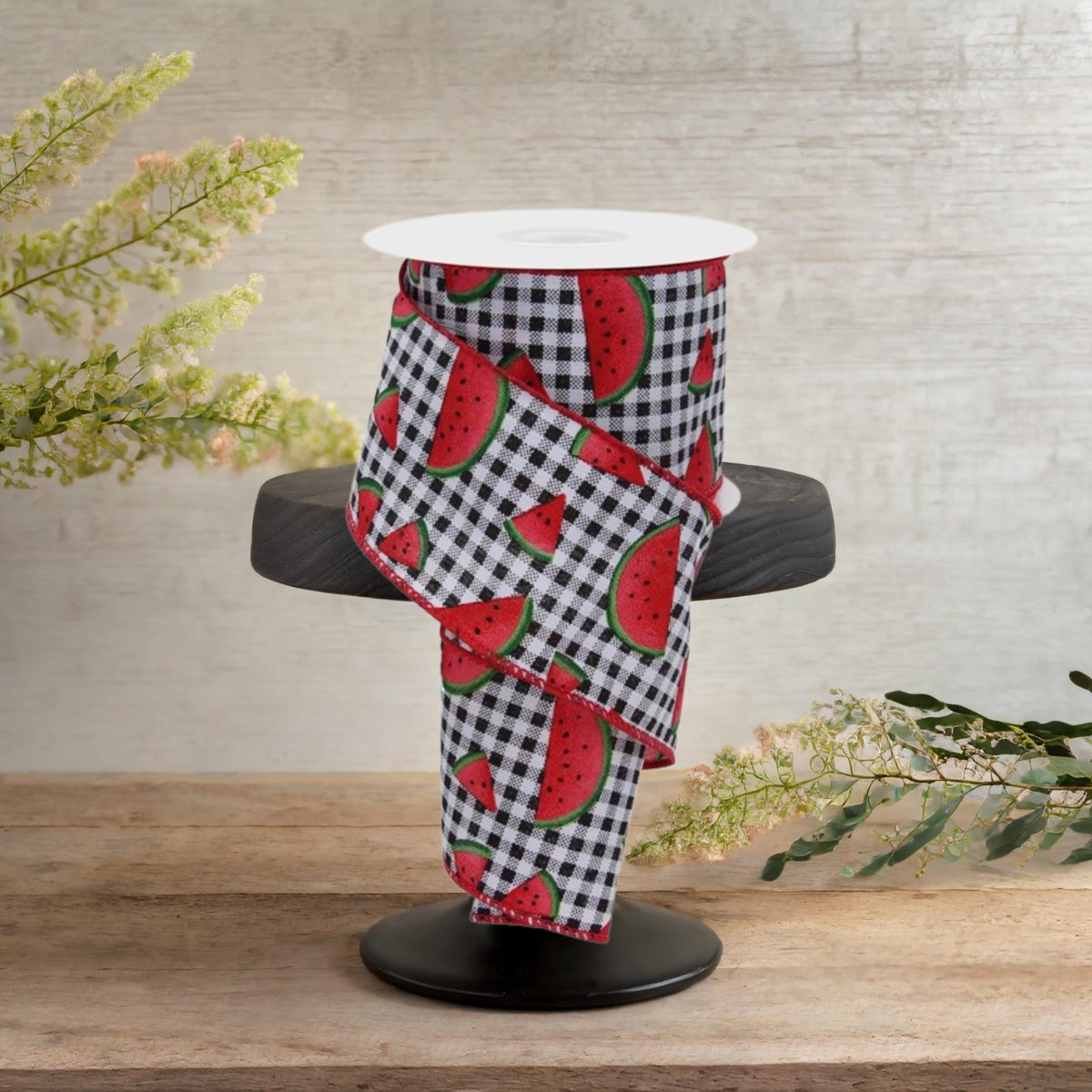 Shop For 2.5" Watermelon Slice Gingham Ribbon: Black/White (10 Yards)
