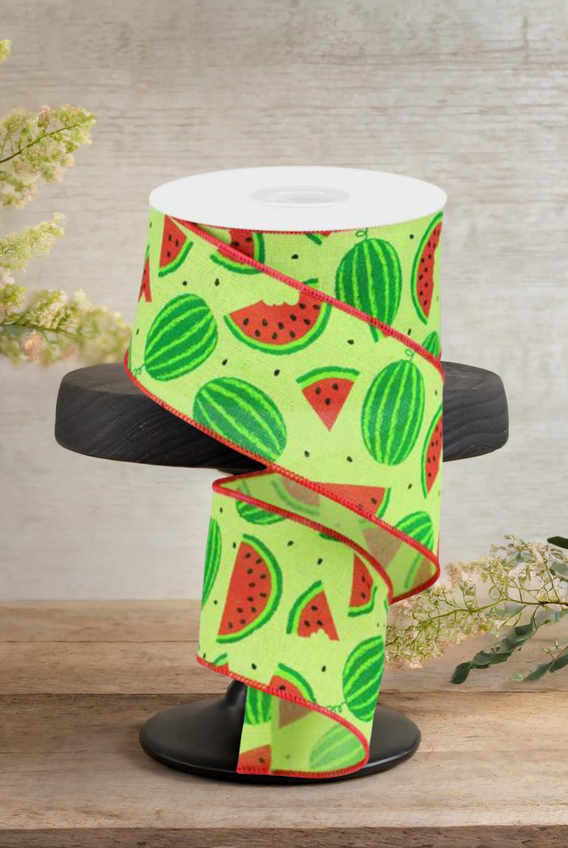 Shop For 2.5" Watermelon Slices Canvas Ribbon: Bright Green (10 Yards)