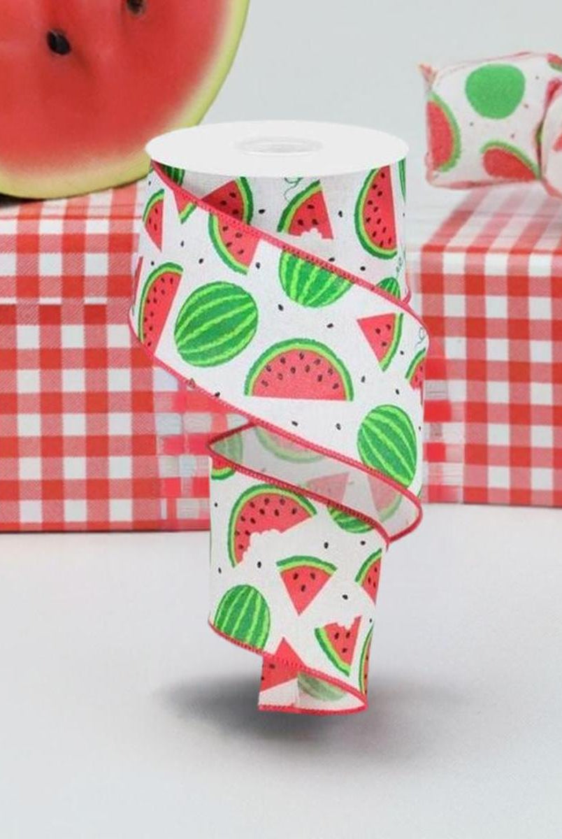Shop For 2.5" Watermelon Slices Canvas Ribbon: White (10 Yards)