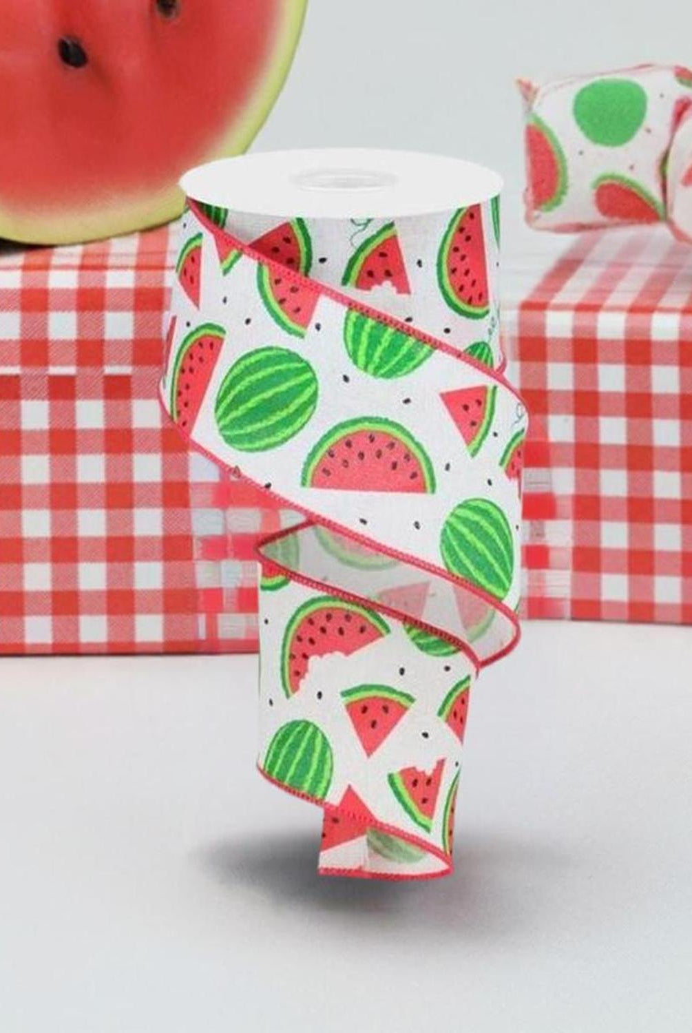 2.5" Watermelon Slices Canvas Ribbon: White (10 Yards)