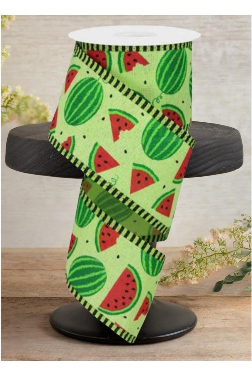 2.5" Watermelon Slices Thin Stripe Ribbon: Green (10 Yards)
