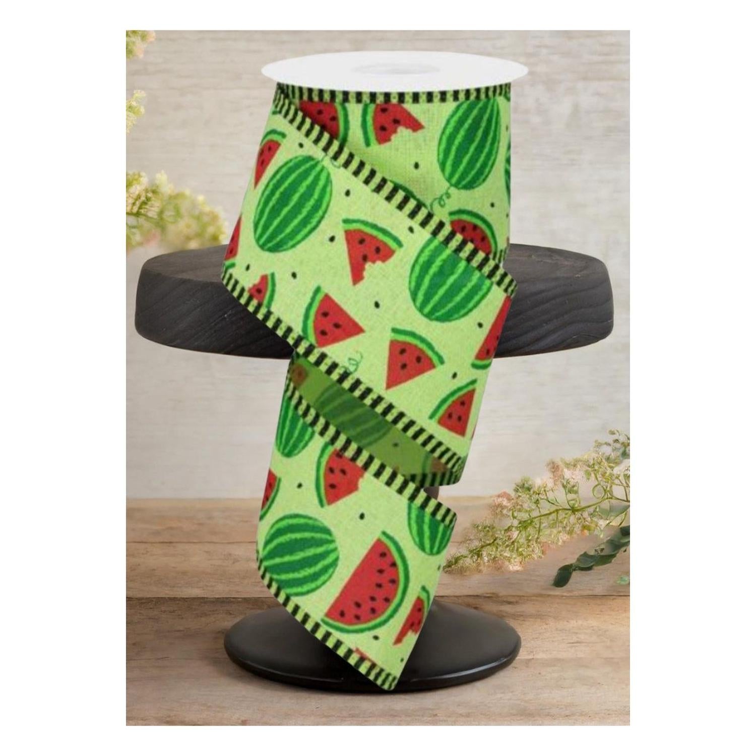 2.5" Watermelon Slices Thin Stripe Ribbon: Green (10 Yards)