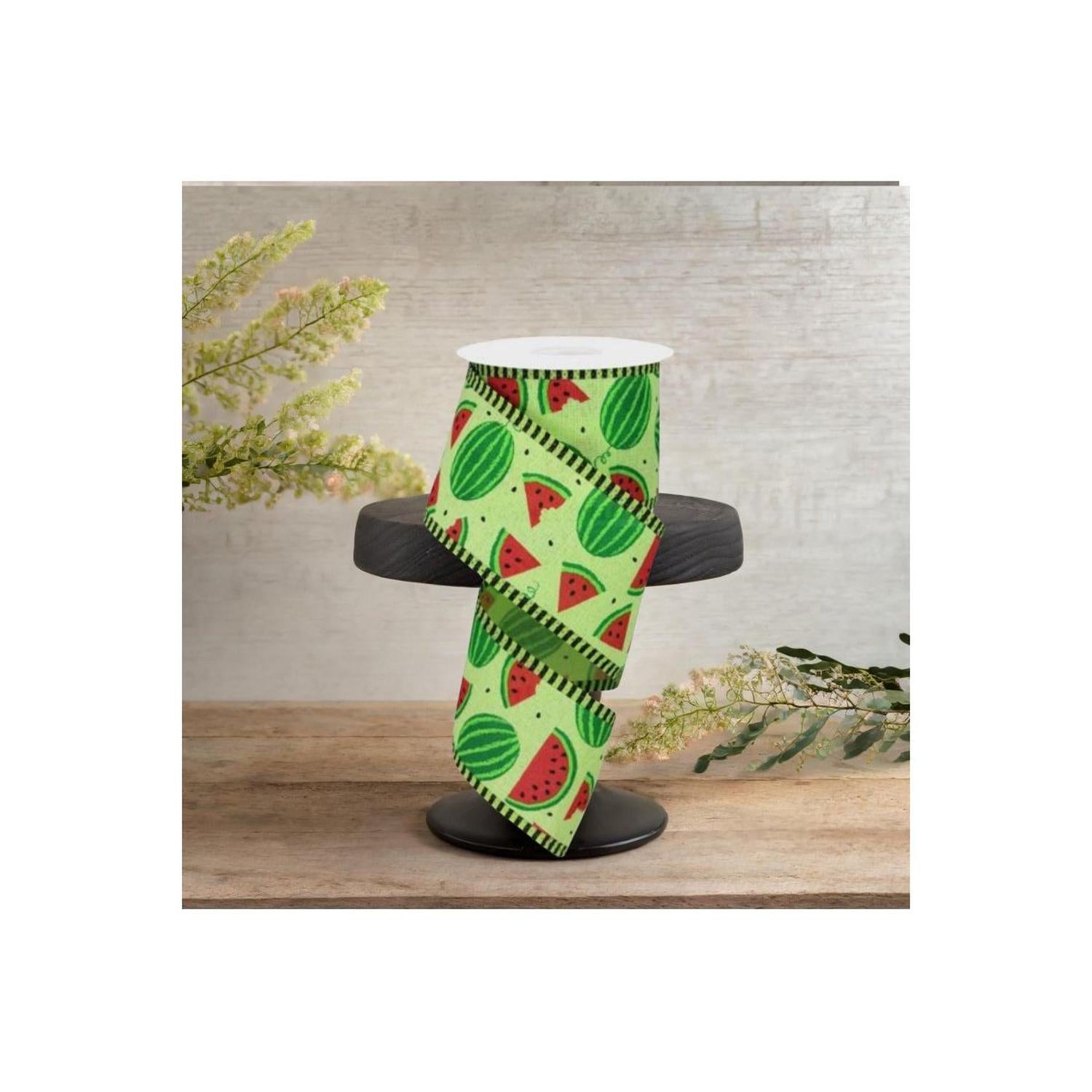 2.5" Watermelon Slices Thin Stripe Ribbon: Green (10 Yards)