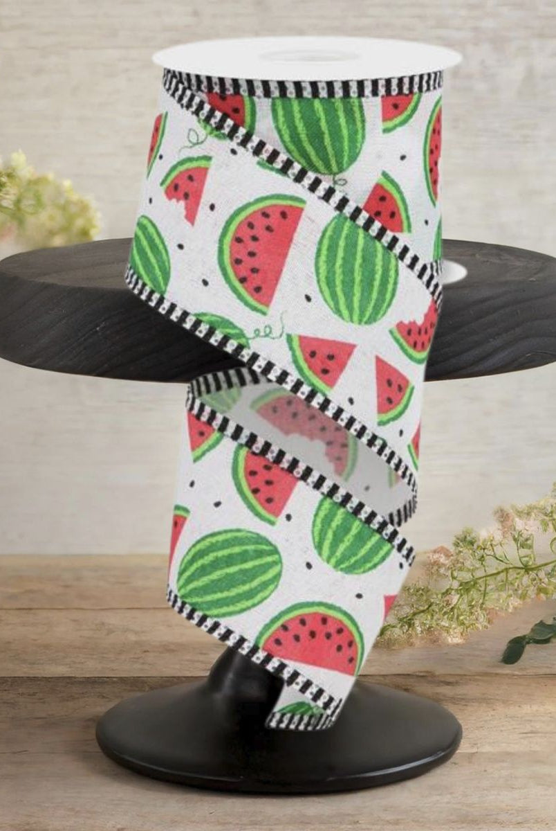 Shop For 2.5" Watermelon Slices Thin Stripe Ribbon: White (10 Yards)
