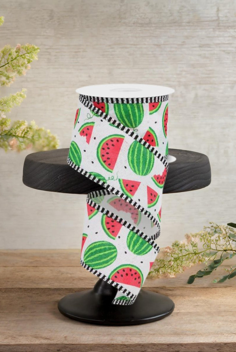 Shop For 2.5" Watermelon Slices Thin Stripe Ribbon: White (10 Yards)