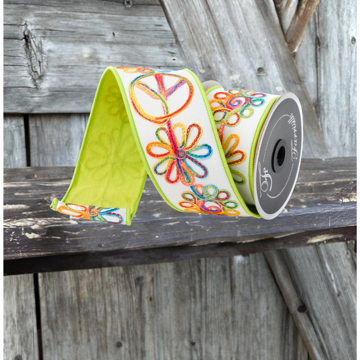 Shop For 2.5" Whimsy Hippie Ribbon: Lime Green (10 Yards) at Michelle's aDOORable Creations