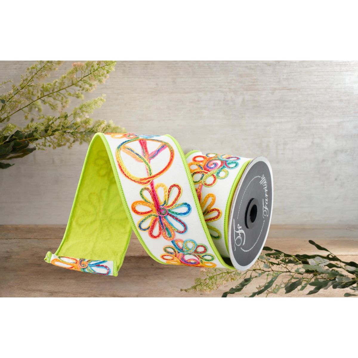 Shop For 2.5" Whimsy Hippie Ribbon: Lime Green (10 Yards) at Michelle's aDOORable Creations