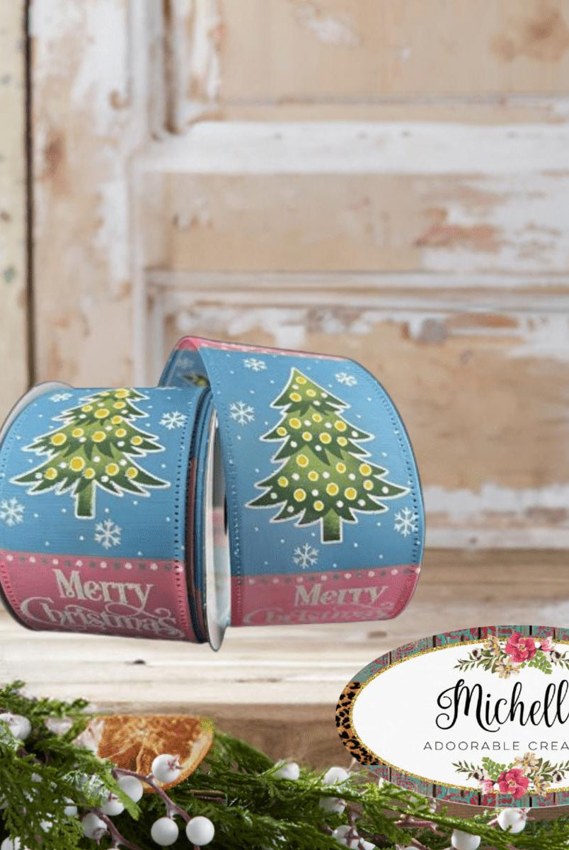 Shop For 2.5" Whimsy Merry Christmas Ribbon: Pink & Blue