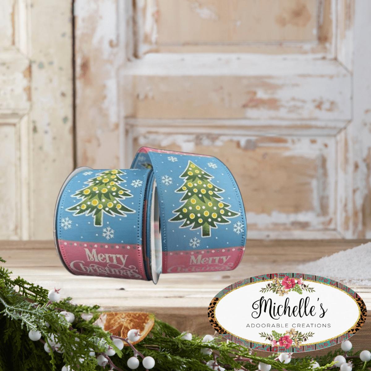 Shop For 2.5" Whimsy Merry Christmas Ribbon: Pink & Blue