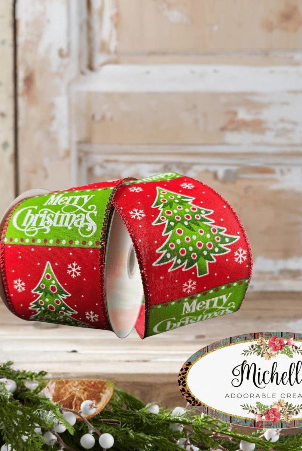2.5" Whimsy Merry Christmas Ribbon: Red (10 Yards)