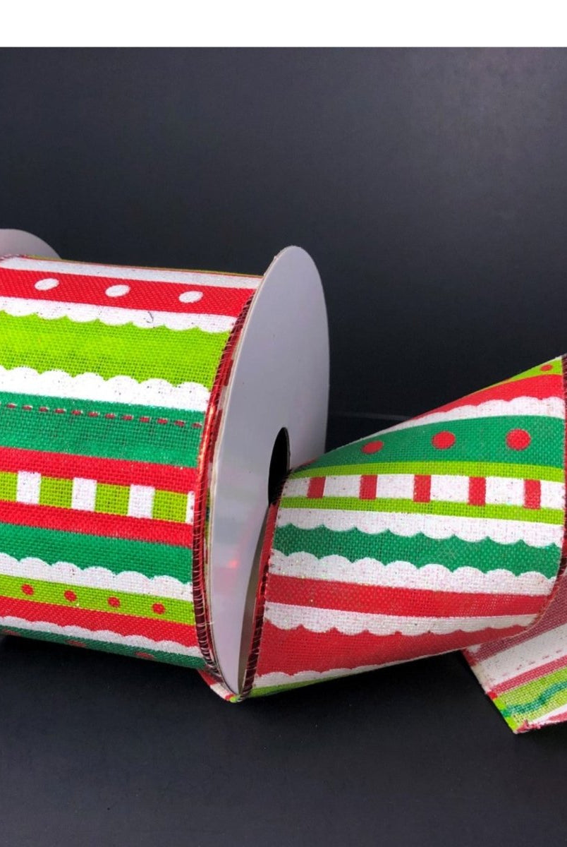 Shop For 2.5" Whimsy Stripe Ribbon: Lime, Red, White (10 Yards)