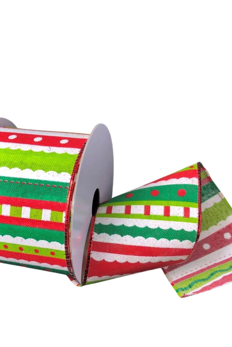 Shop For 2.5" Whimsy Stripe Ribbon: Lime, Red, White (10 Yards)