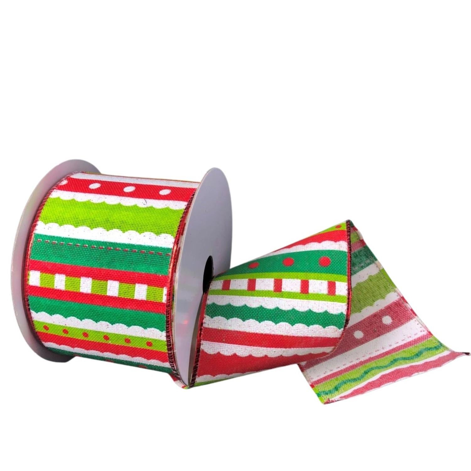 Shop For 2.5" Whimsy Stripe Ribbon: Lime, Red, White (10 Yards)