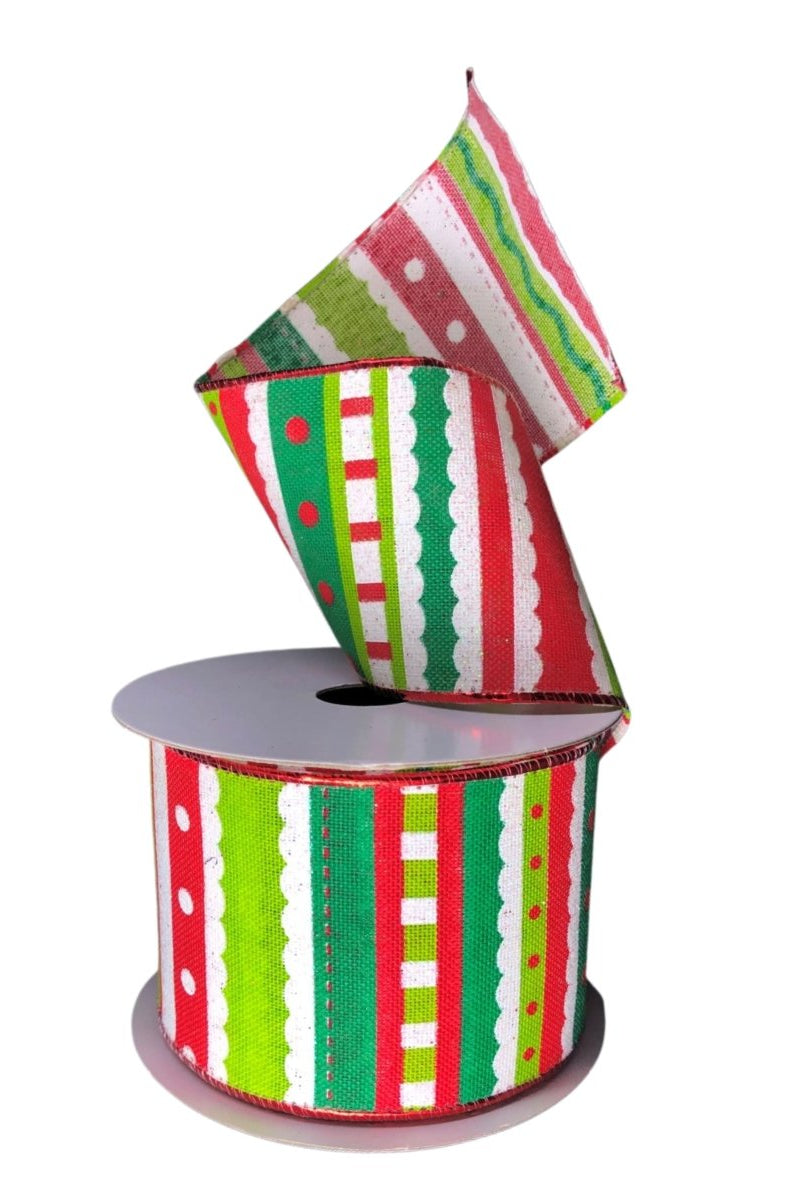 Shop For 2.5" Whimsy Stripe Ribbon: Lime, Red, White (10 Yards)