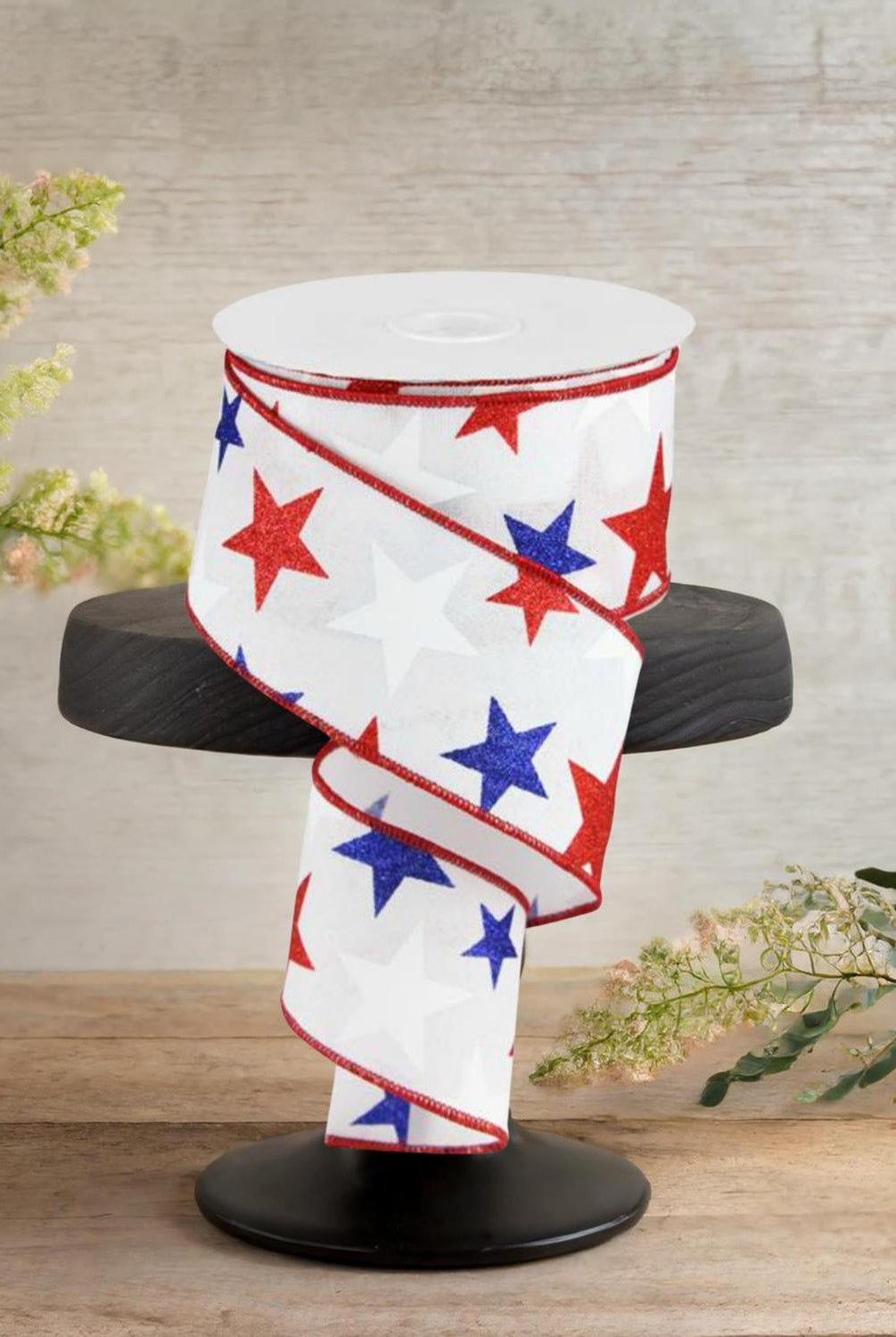 2.5" White Royal Canvas Ribbon: Patriotic Stars (10 Yards)