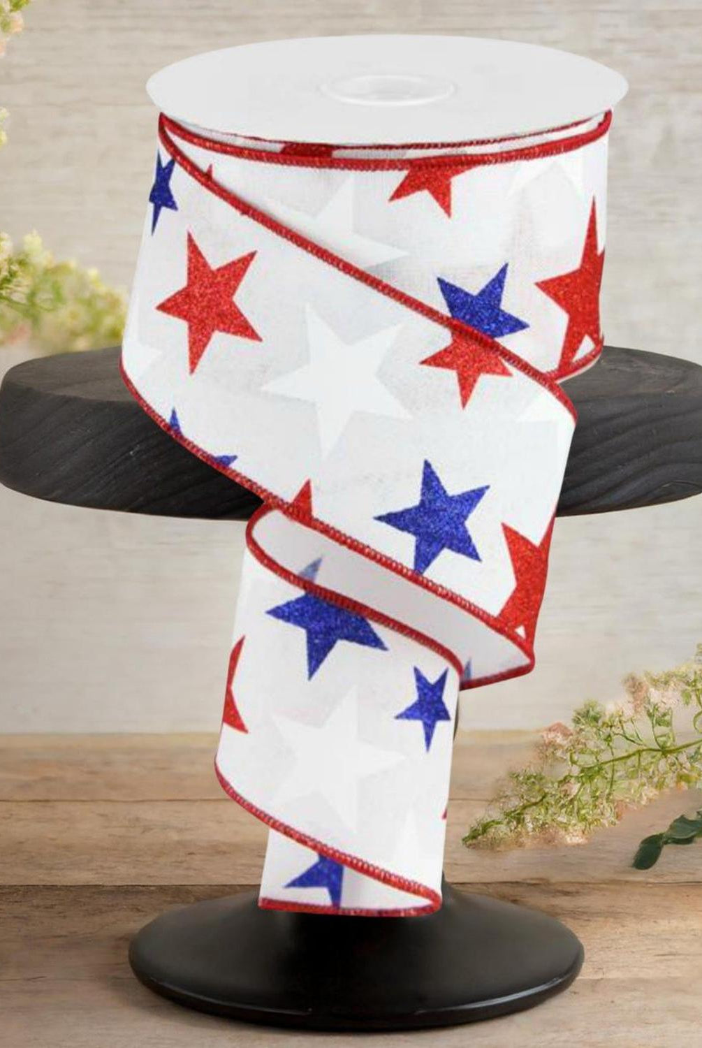 2.5" White Royal Canvas Ribbon: Patriotic Stars (10 Yards)