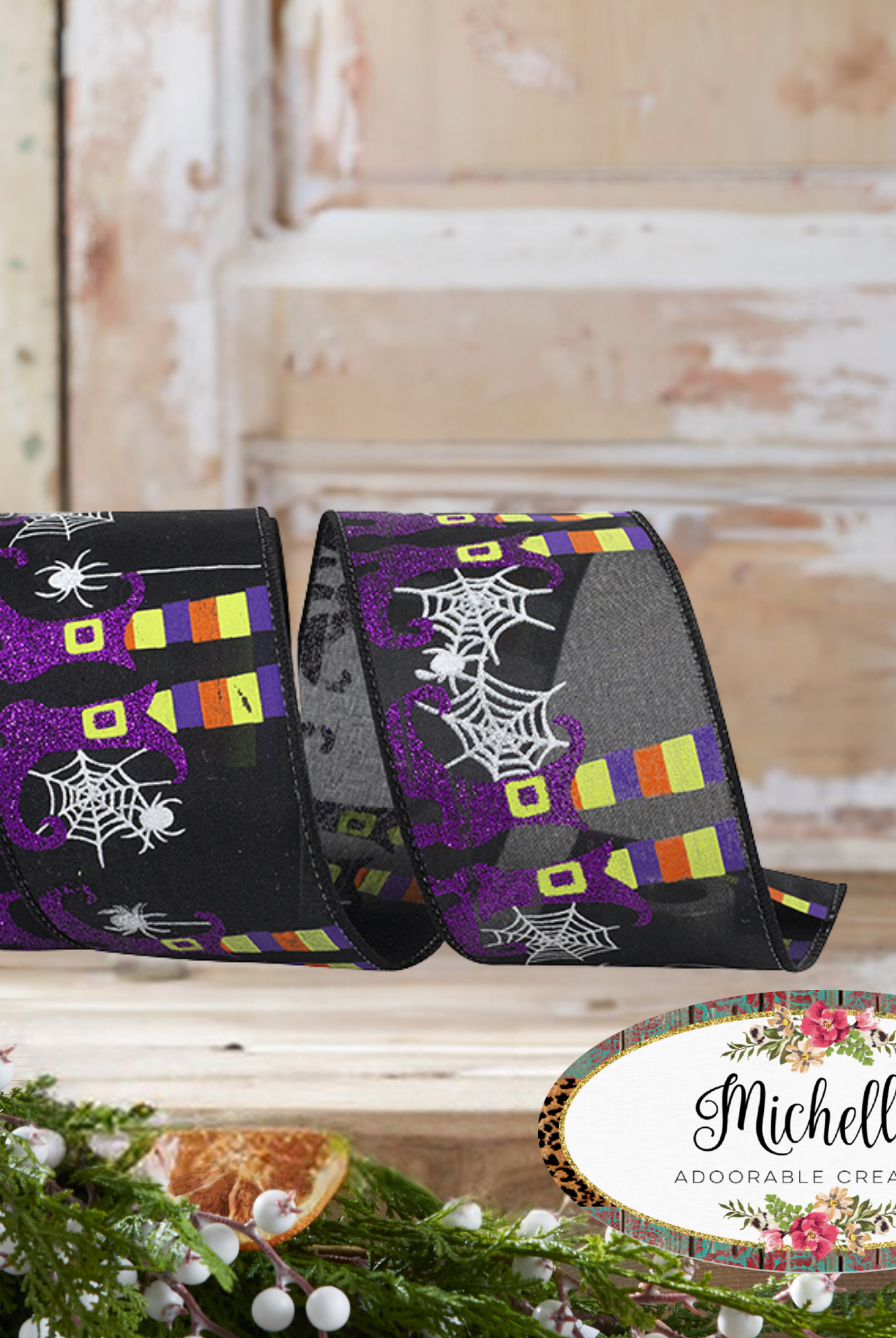 Shop For 2.5" Witch Leg and Spider Web Ribbon: Black (10 Yards)