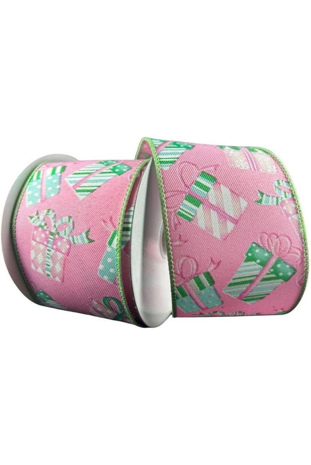 2.5" Wrapped Gifts Ribbon: Pink and Mint (10 Yards)