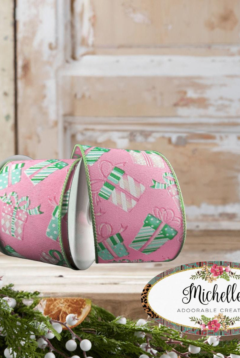 Shop For 2.5" Wrapped Gifts Ribbon: Pink and Mint (10 Yards)