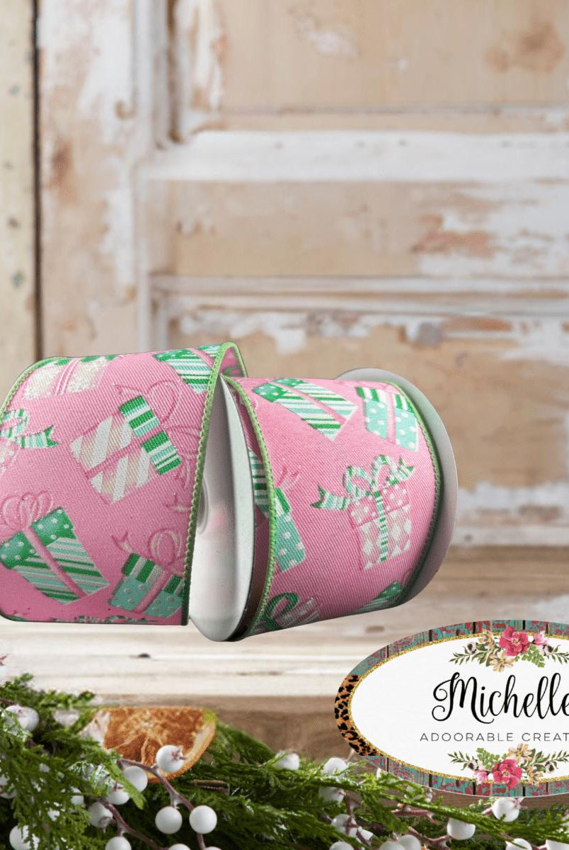 Shop For 2.5" Wrapped Gifts Ribbon: Pink and Mint (10 Yards)