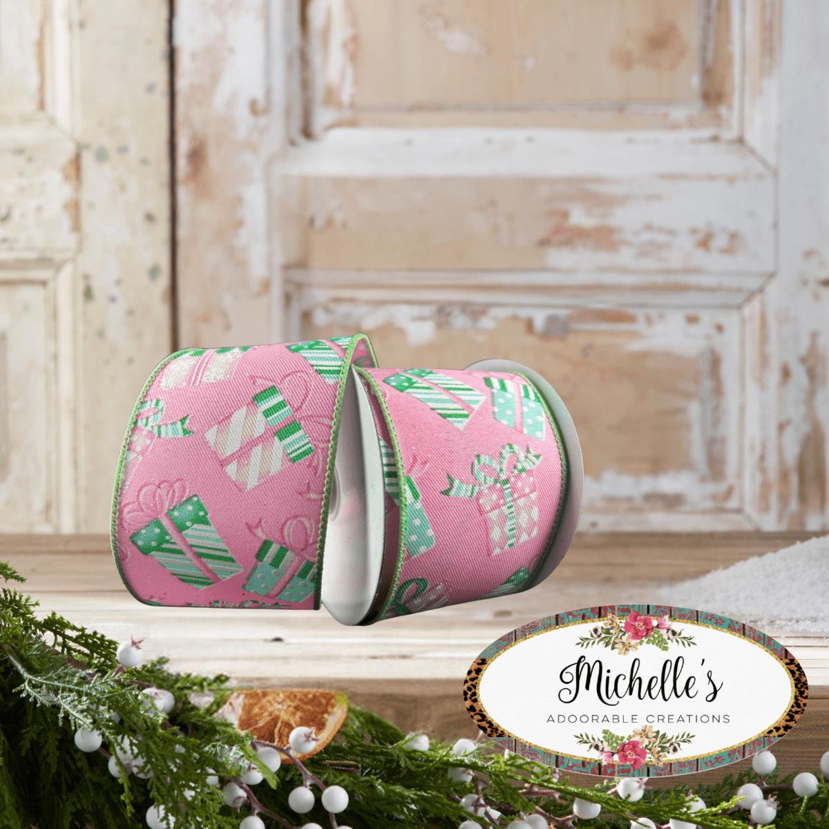 Shop For 2.5" Wrapped Gifts Ribbon: Pink and Mint (10 Yards)