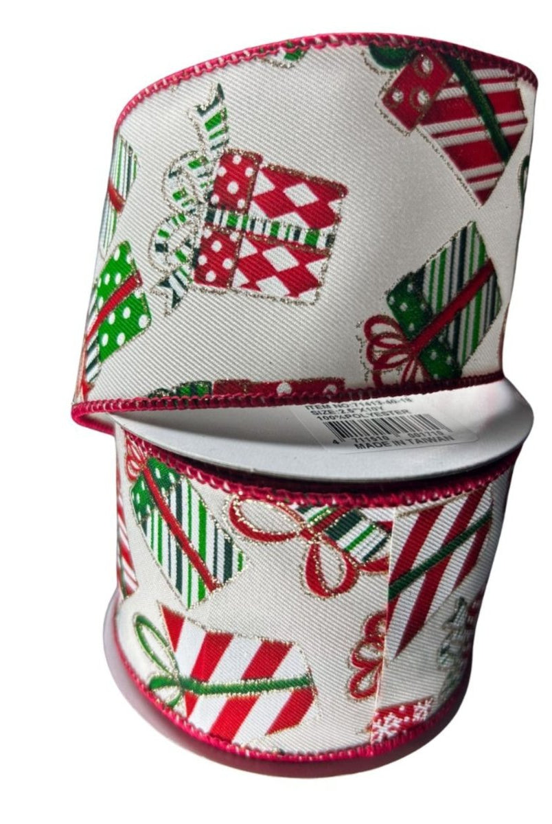 Shop For 2.5" Wrapped Gifts Ribbon: Red, Green, and White (10 Yards)