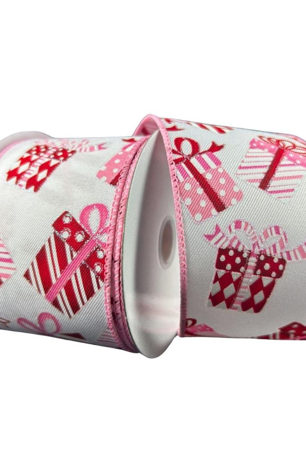 2.5" Wrapped Gifts Ribbon: Red, Pink, and White (10 Yards)