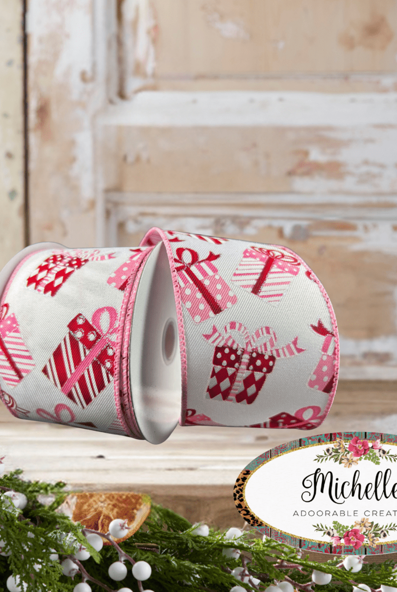 Shop For 2.5" Wrapped Gifts Ribbon: Red, Pink, and White (10 Yards)