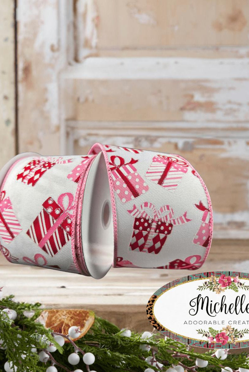 Shop For 2.5" Wrapped Gifts Ribbon: Red, Pink, and White (10 Yards)