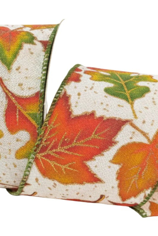 Shop For 2.5in Autumn Falling Leaves Ribbon: Ivory (10 Yards)