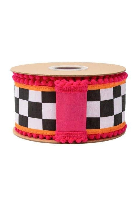 Shop For 2.5in Black and White Check Pom Pom Edging Ribbon (10 Yards)