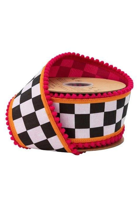 Shop For 2.5in Black and White Check Pom Pom Edging Ribbon (10 Yards)