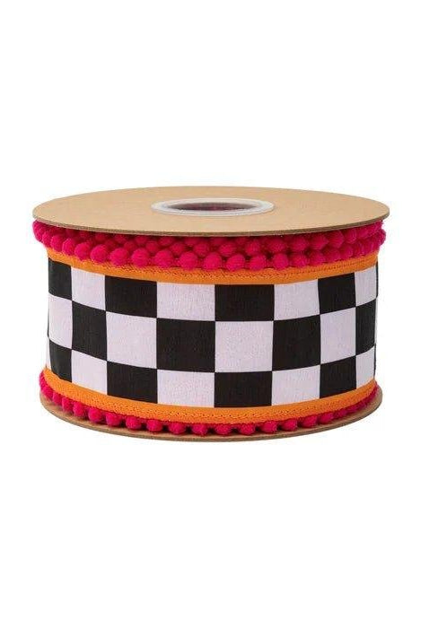 Shop For 2.5in Black and White Check Pom Pom Edging Ribbon (10 Yards)