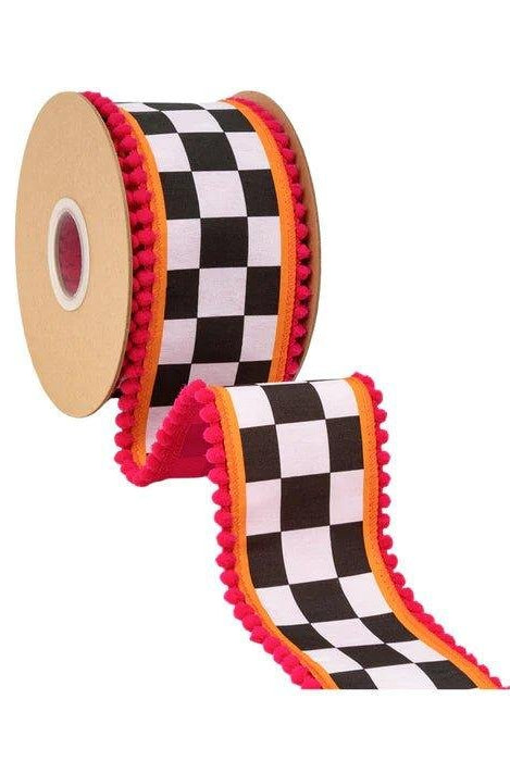 Shop For 2.5in Black and White Check Pom Pom Edging Ribbon (10 Yards)