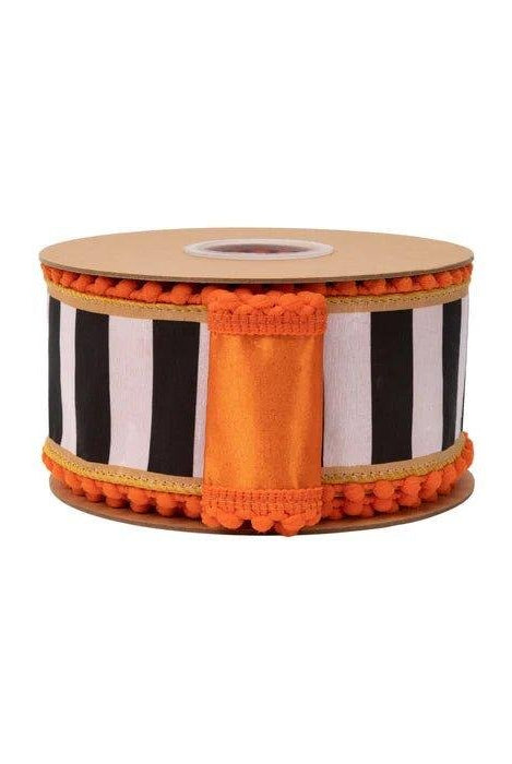 Shop For 2.5in Black and White Stripe Pom Pom Edging Ribbon (10 Yards)