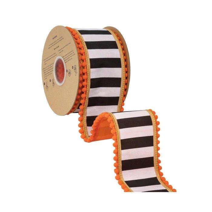 Shop For 2.5in Black and White Stripe Pom Pom Edging Ribbon (10 Yards)