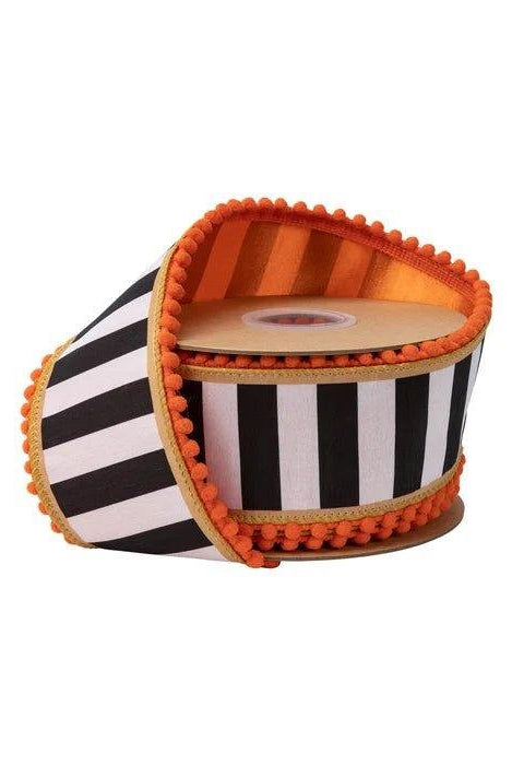 Shop For 2.5in Black and White Stripe Pom Pom Edging Ribbon (10 Yards)
