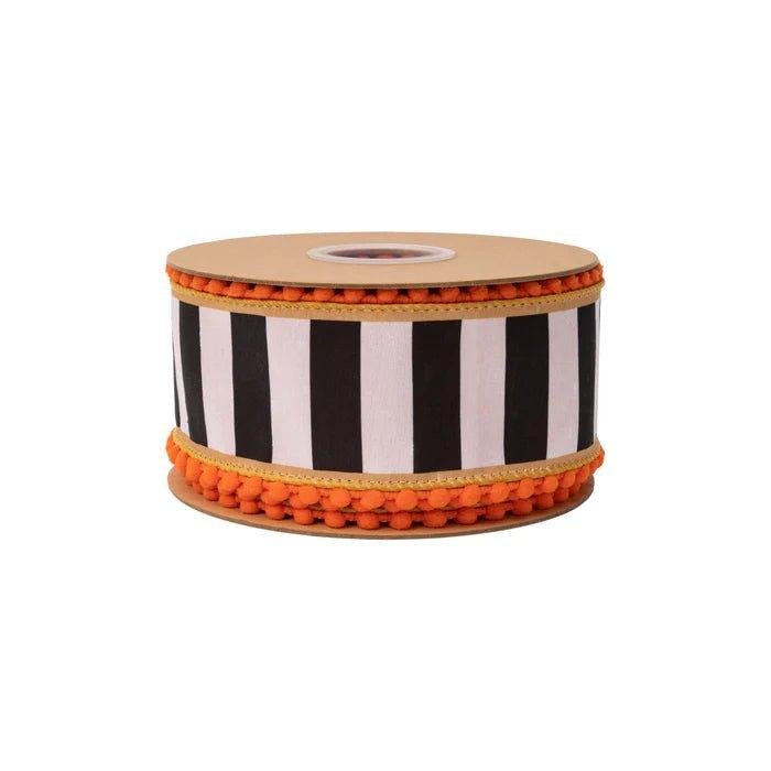 Shop For 2.5in Black and White Stripe Pom Pom Edging Ribbon (10 Yards)