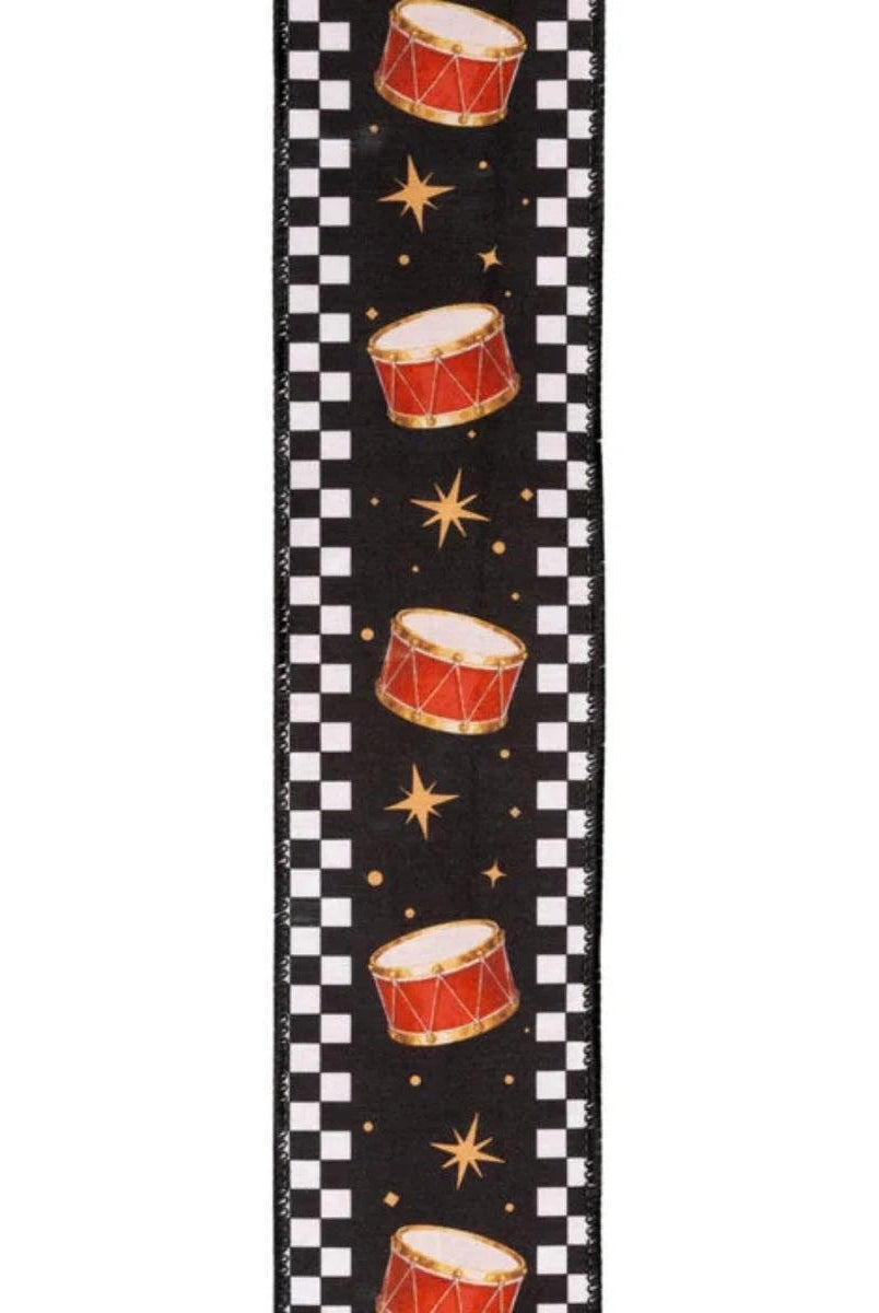 Shop For 2.5in Black White Check Edge Drum Ribbon (10 Yards)