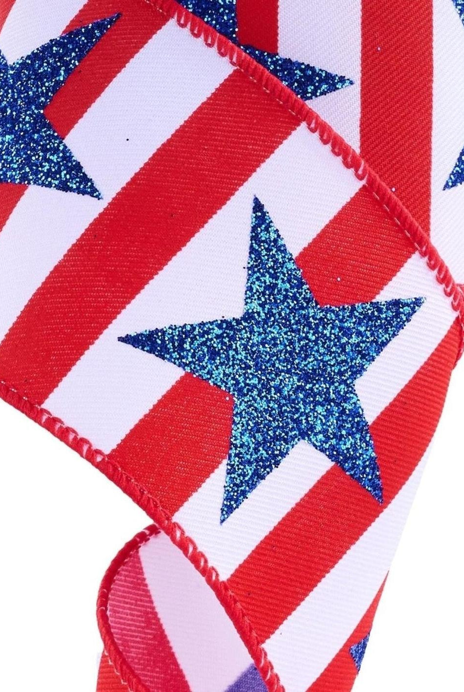 2.5in Bold Glitter Star Striped Ribbon: Patriotic (10 Yards)