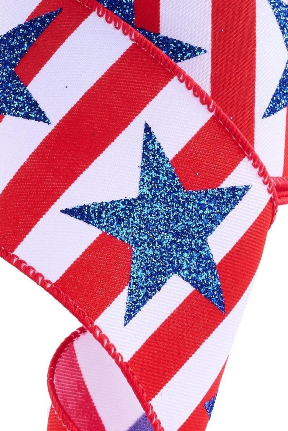 2.5in Bold Glitter Star Striped Ribbon: Patriotic (10 Yards)